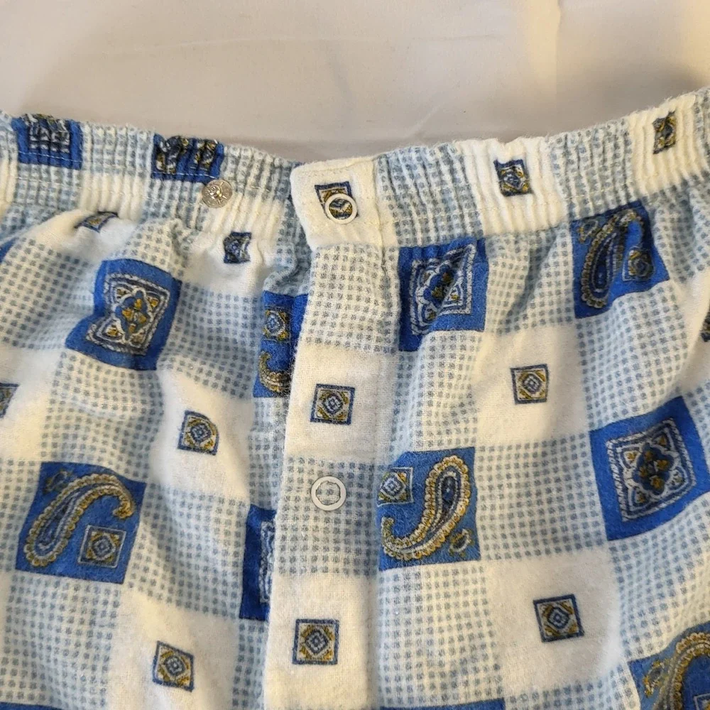 Towncraft Men's S Pajamas Penney's Sanforized Cotton Flannel Blue Plaid Paisley